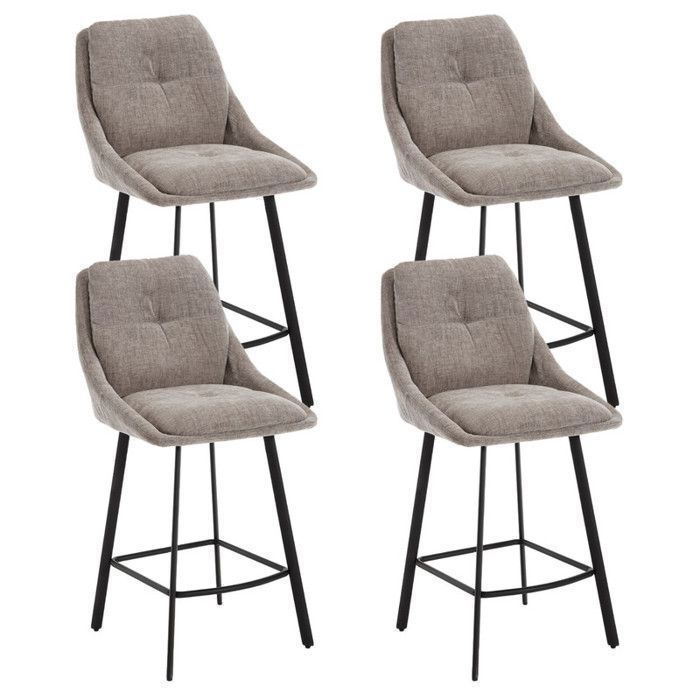 Wahson Tabouret de Bar Lot de 4 Tabouret Bar Chaise Haute de Bar avec Repose-pieds Métal pour Comptoir et Cuisine Chenille Gris