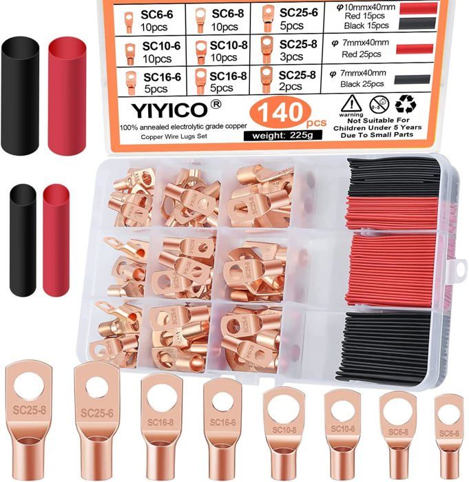 Kit Wirefy 110 Pièces Cosses électriques Thermorétractables à Souder - Pour Borniers Et Câbles