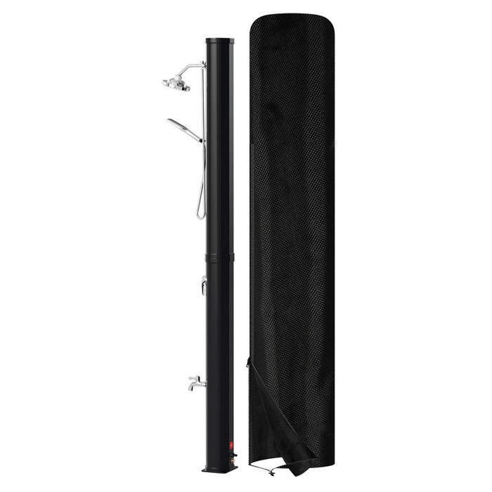 Douche Solaire 40 L Douche Extérieur Solaire Autoportante pour Jardin Piscine Plage, Hauteur Pommeau 2 m, avec Robinet de Lavage des Pieds, Douchette, Réglage de l'Eau Chaude et Froide, Noir