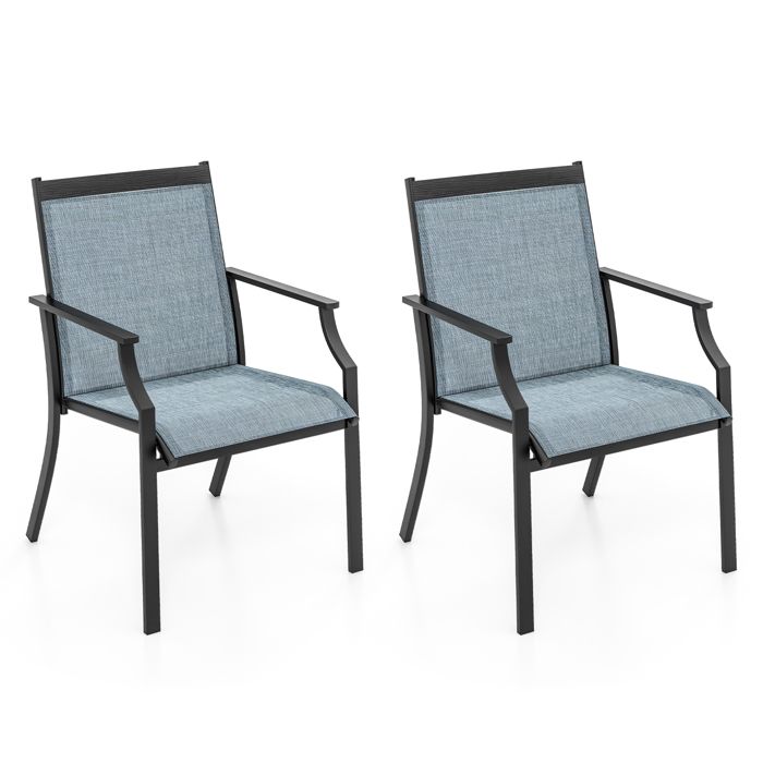 COSTWAY Lot de 2 Chaises de Jardin Siège en Tissu Respirant Dossier Haut et Accoudoirs pour Porche Cour Piscine Terrasse Bleu COSTWAY Lot de 2 Chaises de Jardin Siège en Tissu Respirant Dossier Haut et Accoudoirs pour Porche Cour Piscine Terrasse Bleu