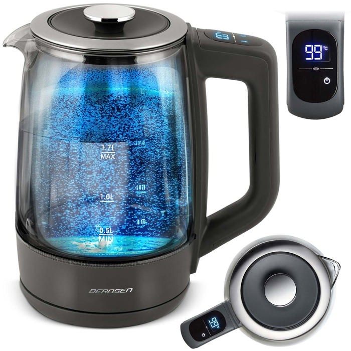 Bouilloire électrique en verre - JANSHOP - BD-711 - 17 L - Écran tactile - Verre borosilicate - Température réglable