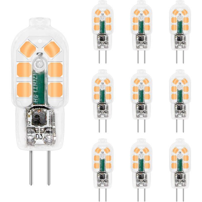 Lot de 10 Ampoules LED G4 12V 2W 3000K Blanc Chaud 200 lm Ø12×36 mm - Remplace Halogène 10-20W