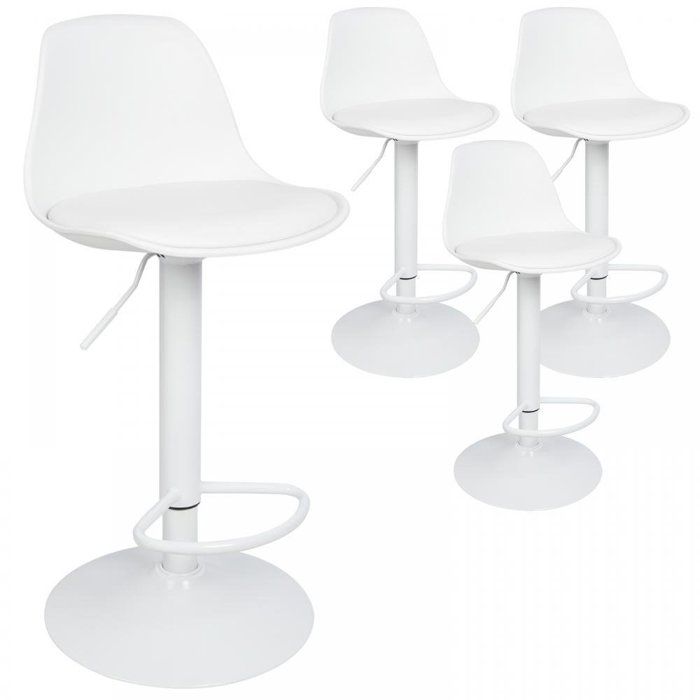 Tabourets de Bar Lot de 4 - MIPAN - Chaises de bar avec Repose - Réglable en Hauteur - Pieds pivotant 360° - Blanc