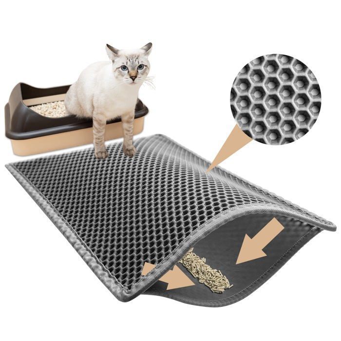 Tapis Litiere Chat 60x40 cm Imperméable Tapis de Litière pour Chat，Non Toxique Tapis Chat Litiere Tapis Litière Chat Gris