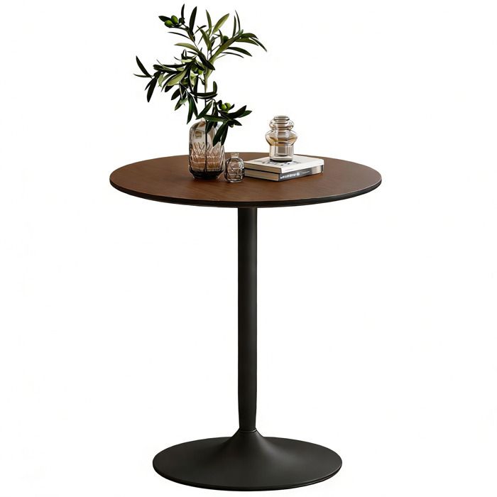 Table à manger - HOMCOM - pour 2 personnes - plateau en placage de bois massif et piétement en acier - MDF - Ø 70 x 75 cm - marron
