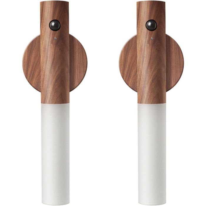 Veilleuse LED à détecteur de mouvement en bois de noyer magnétique rechargeable pour couloir escalier chambre lot de 2