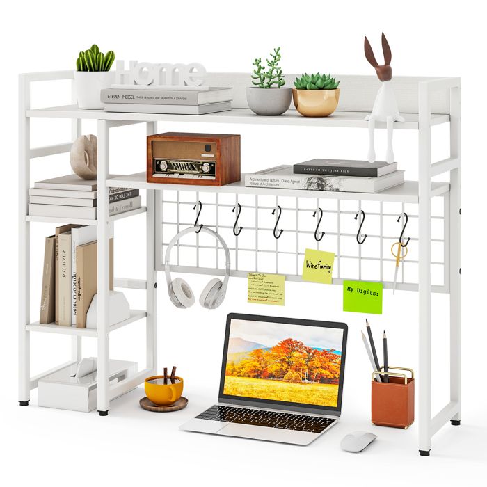 GIANTEX Organisateur de Bureau Étagère de Rangement avec Grille en Métal et 6 Crochets Amovibles 94 x 25 x 735 cm Blanc