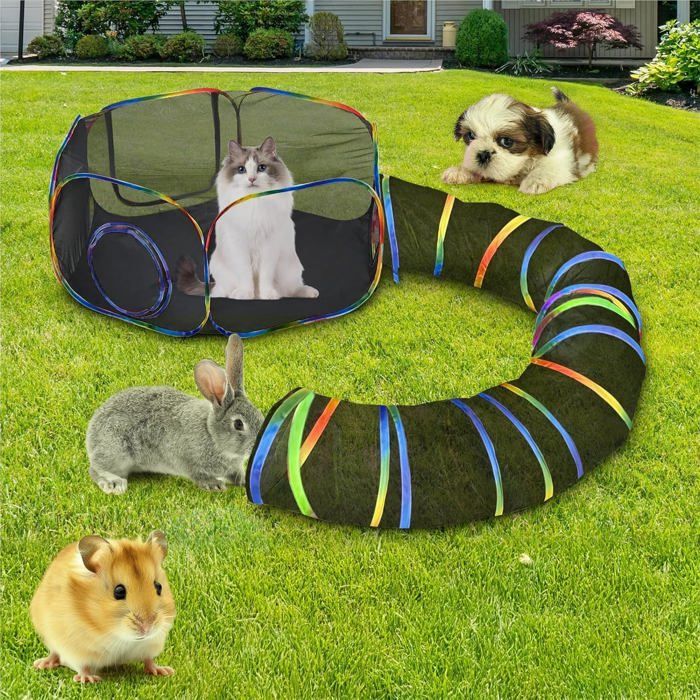 Meilleurs prix pour YSFMODE-Parc Portatif Pour Animaux De Compagnie Avec TunnelTentes Pliable Pour Chat Pour LExtérieurOuvert Et Respirant Parc Por