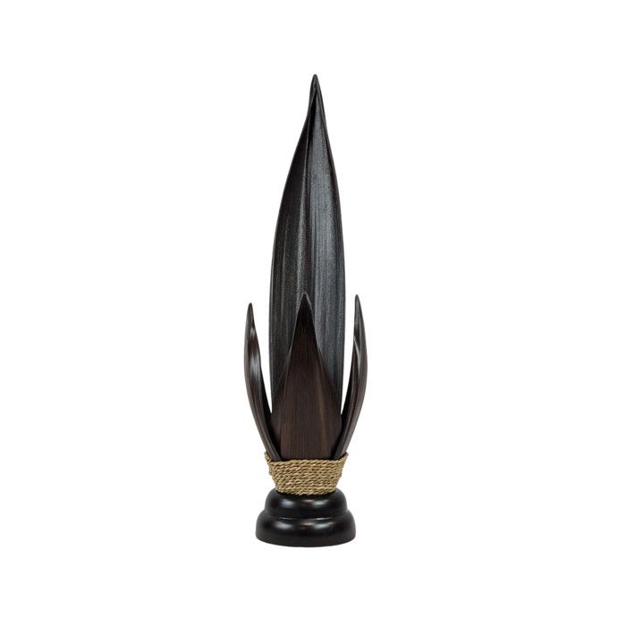 Grande Lampe de Salon en Feuilles de Cocotier et Acajou 75cm à équiper