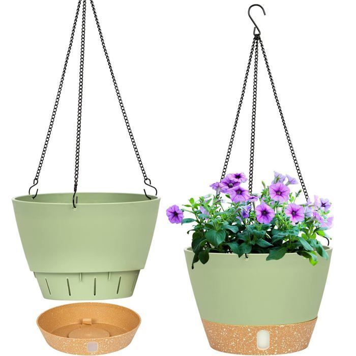 Lot de 2 jardinières suspendues 20.3 cm de diamètre pour lintérieur et lextérieur Pot de Fleurs Suspendu (Vert) YYV