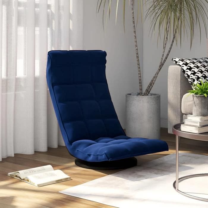 Chaise de sol pivotante - XWO - Bleu - Velours - 60x54x34 cm pliée - 90x54x80 cm dépliée - Assise 54x45 cm