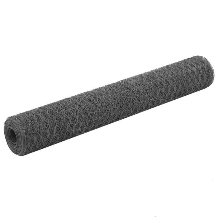Grillage en acier avec revêtement PVC - vidaXL - 25x1 m - Gris - Mailles hexagonales - Épaisseur du fil 093 mm