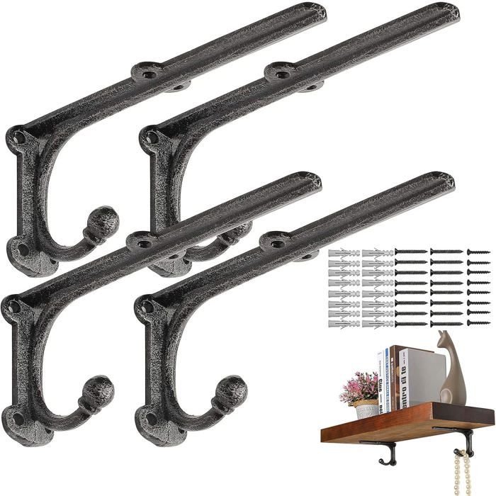 Équerre Étagère Equerre - Support Murale Rustique en Fonte - 20x8.5cm - 4 Pièces