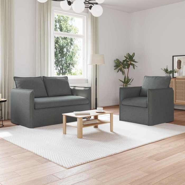NEW 2026 Canapé lot de 2 - Sofa set - 4-6 PERSONNES - Gris foncé 136x82x85 cm L1641