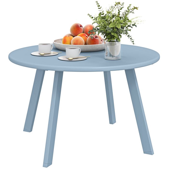 Petite table basse - Outsunny - ronde - avec patins antidérapants - cadre en métal - pour jardin terrasse - Ø 70 x 42 cm - bleu