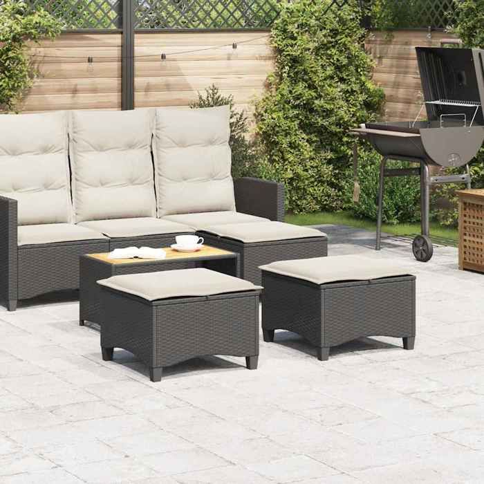 Promo 2026Petit fauteuil/chaise de balcon - SOLOMON - Tabourets jardin coussins 2 pcs noir 55x55x36 cm résine tressée - S3413579