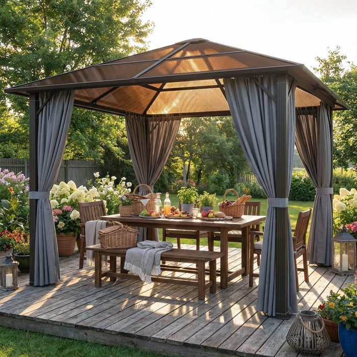 Tonnelle 3 x 3 Aluminium Imperméable Stable et résistant avec Toit Fixe Protection UV Adapté aux Environnements extérieurs Gris