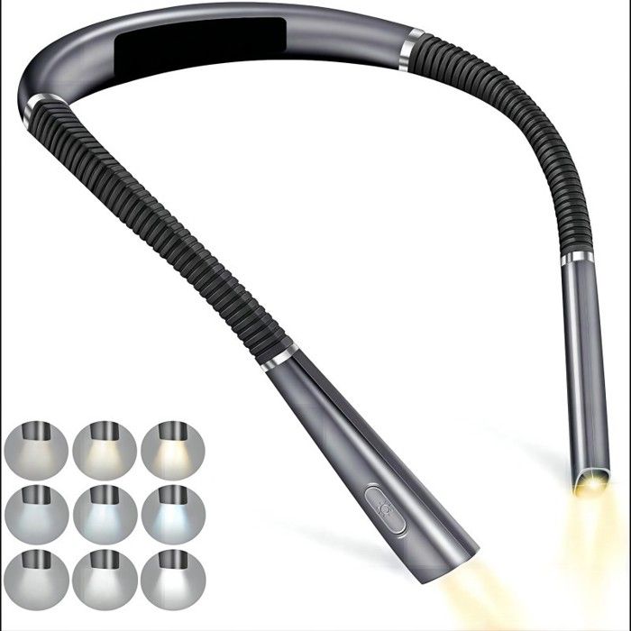 Lampe de lecture LED pour cou 3 couleurs 6 niveaux de luminosité bras flexibles [Classe énergétique A] Gris