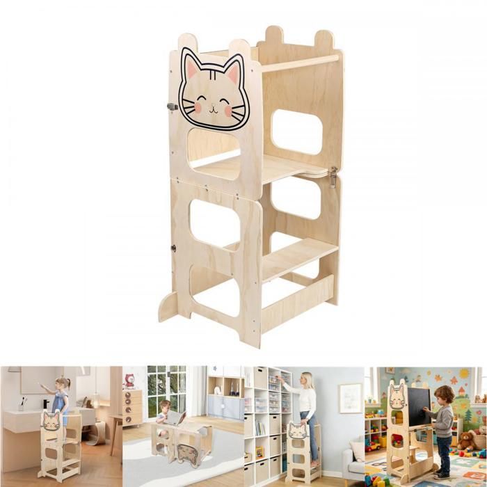 Montessori 3 en 1 Tour dobservationavec Tableau Noir Tour dapprentissage pour Enfants Cadeaux pour Garçons Filles de 1 à 3Ans