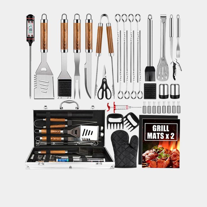Set Barbecue 38pcs Outils BBQ en Acier Inoxydable avec Mallette Aluminium Portable Accessoires Grill Extérieur Jardin Camping