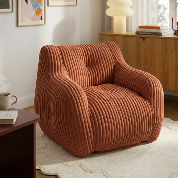 Fauteuil compressé LUFFY 1 place en mousse et velours cotelé terracotta Fauteuil compressé LUFFY 1 place en mousse et velours cotelé terracotta