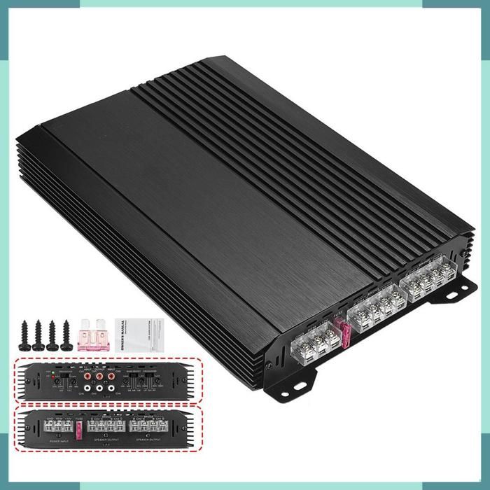 Amplificateur Audio de Voiture Haute Puissance 6800W Puissance à Quatre Voies Classe A/B 12.0V Alliage Daluminium Noir