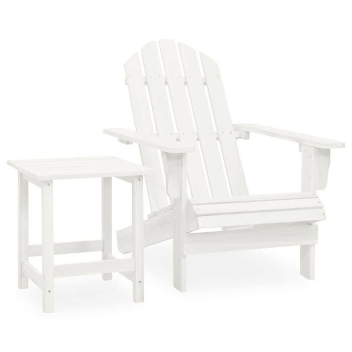 VIDAXL Chaise de jardin(1 PC) - Fauteuil relax - Adirondack avec table Bois de sapin Blanc 69.5x86.5x89.5 cm M10812