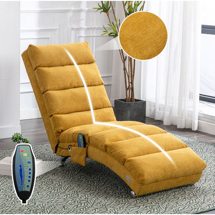 Fauteuil de relaxation moutarde 55 × 148 × 84 cm dossier 140° poche latérale