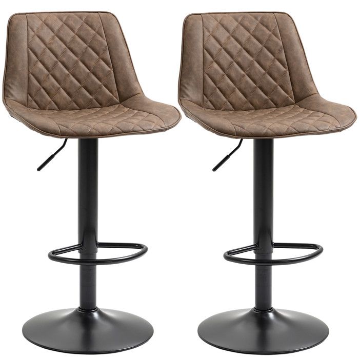 CollaHausse Lot de 2 Tabourets de Cuisine Hauts à Hauteur Réglable Assise Pivotante 465 x 51 x 86-106 cm Marron