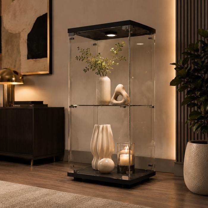Vitrines en Verre 86x40x36.5 cm armoires de Rangement Verticales en Verre Vitrine Verre avec LED pour Salons Chambres Noir