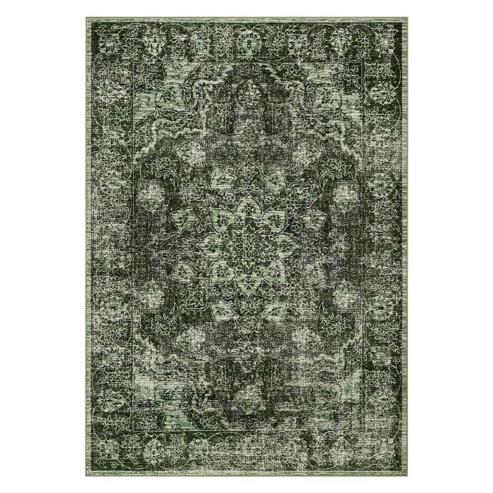 Tapis persan vintage vert 200×290cm poils courts lavable antidérapant salon chambre salle à manger