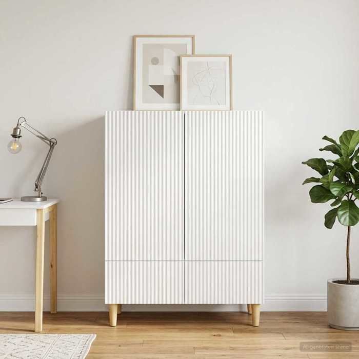 Buffet salon séjour meuble de rangement bois dingénierie - blanc brillant - 2 portes - 1 tiroir - 66 x 345 x 95 cm &176353