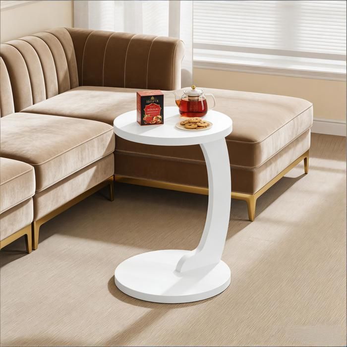 Table dappoint ronde - Blanc - MDF E1 - 38x38x55 cm - Poids 49 kg - Capacité de charge 10 kg - Forme en C