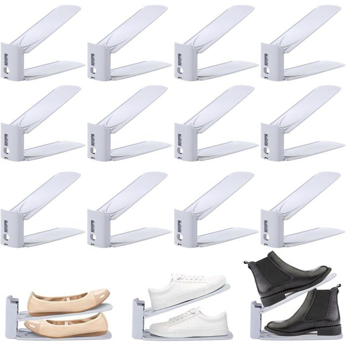 Présentoir à chaussures lot de 12 - réglable 3 niveaux 7 5/11/18 5 cm - antidérapant plastique
