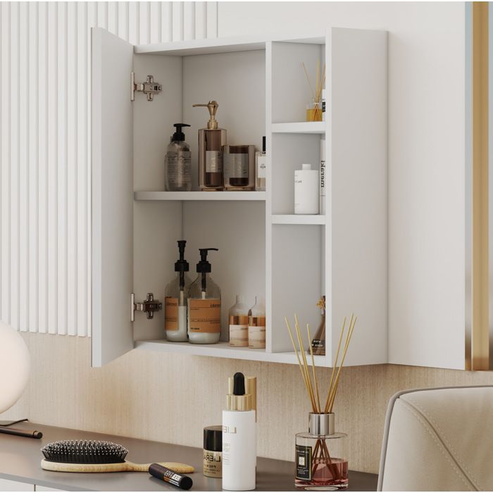 MEULVA Armoire murale de salle de bain avec miroir 55 x 56 cm blanc MDF et verre de sécurité