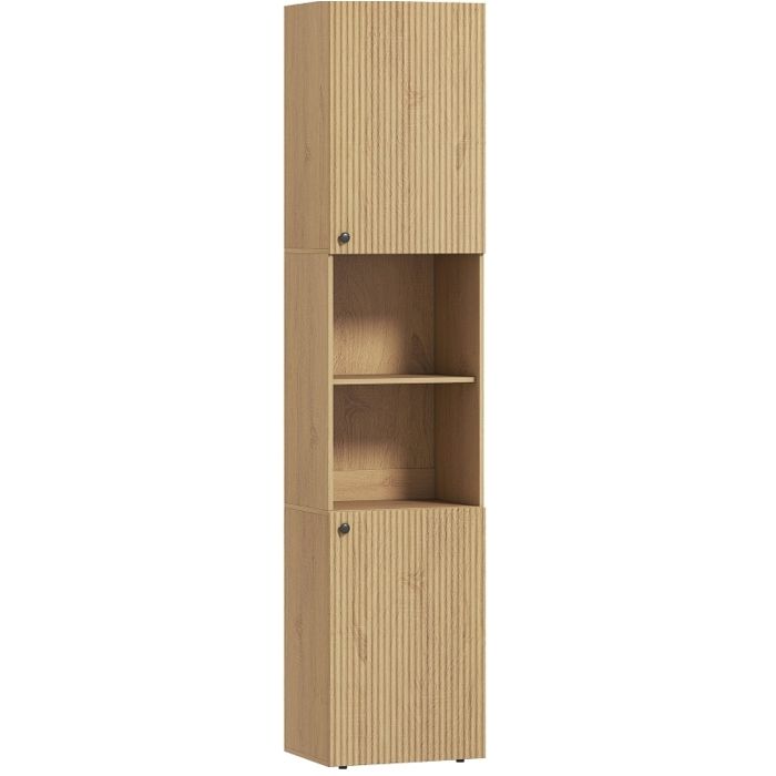 Colonne de salle de bain 40 x 31 x 182 cm meuble rangement 2 portes 2 étagères ouvertes décor chêne bois ORVRYN