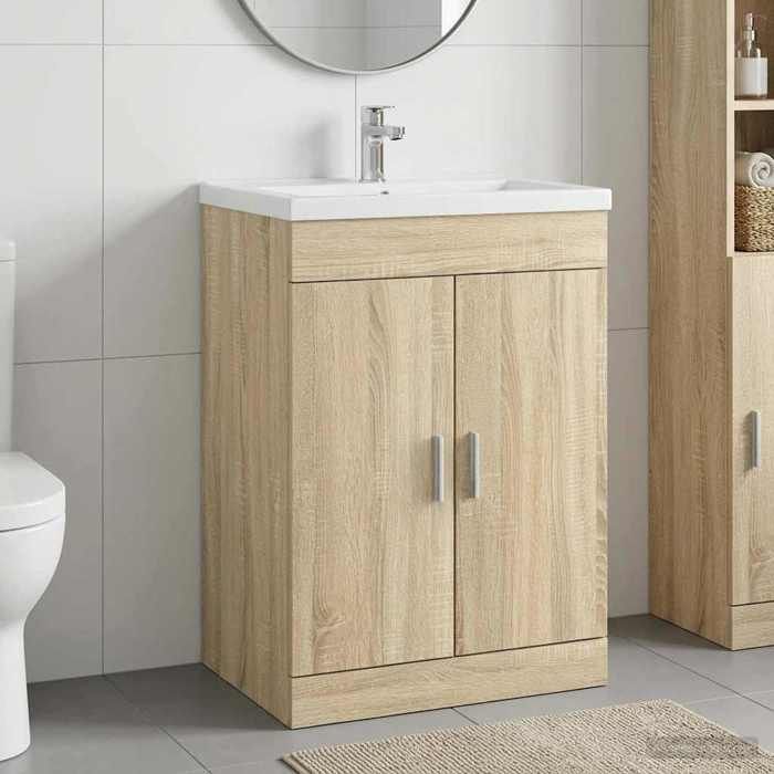 Magnifique Meuble sous lavabo de salle de bain Chêne Sonoma - Résistance à lhumidité &1042
