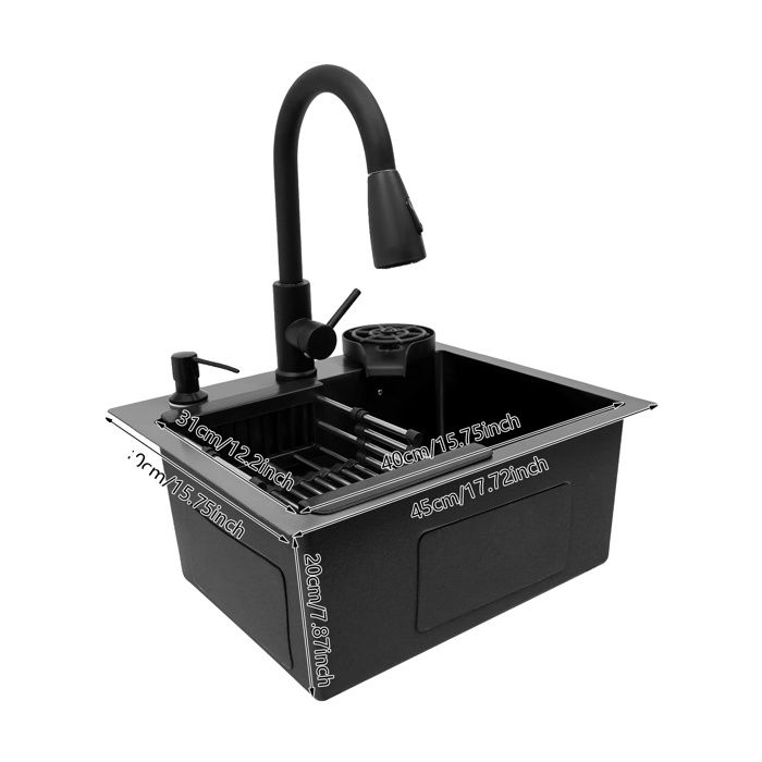 Ensemble dévier de cuisine rinceur de tasse intégré acier inoxydable durable noir