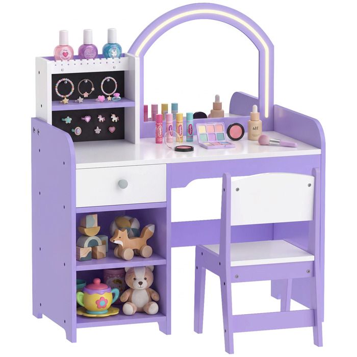Coiffeuse pour enfants - AIYAPLAY - tabouret et miroir en acrylique à éclairage bicolore - 3-8 ans - bois - 80x41 5x97cm - violet Coiffeuse pour enfants - AIYAPLAY - tabouret et miroir en acrylique à éclairage bicolore - 3-8 ans - bois - 80x41 5x97cm - violet