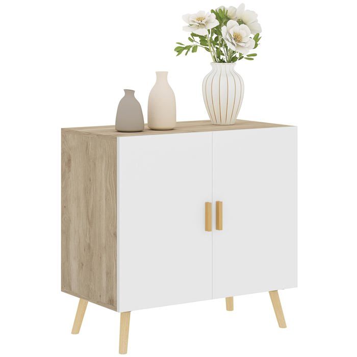 Buffet Meuble de Rangement avec poignées en Bambou étagère Ajustable Base surélevée pour Salon Cuisi PETIT MEUBLE DE RANGEMENT