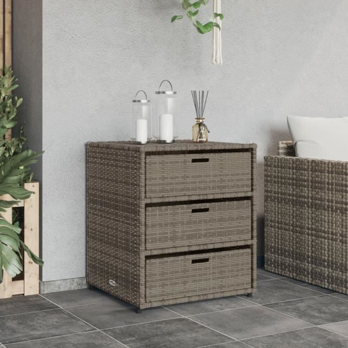 Armoire de rangement - AKOZON - 55x59x69 cm - Résine tressée - 3 tiroirs - Gris