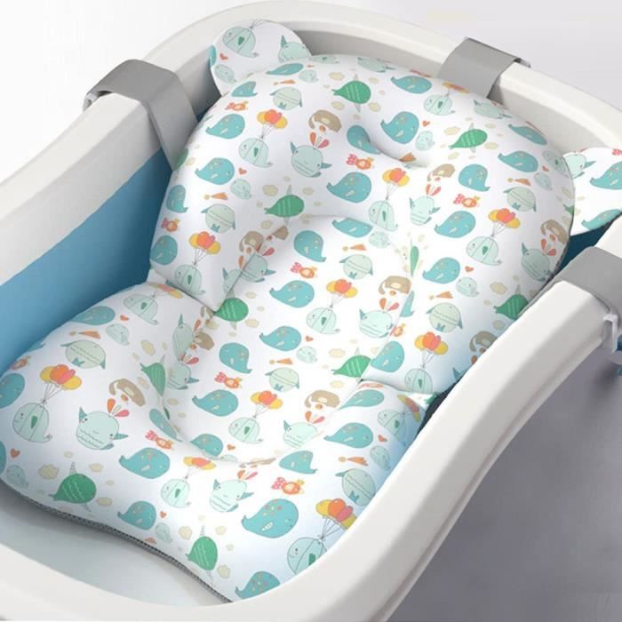 HALLO - Tapis De Bain Antidérapant Pour Bébé - Bleu - 49x30x5 Cm - Matelas éponge Cartoon Avec Support Tête Et Porte-savon