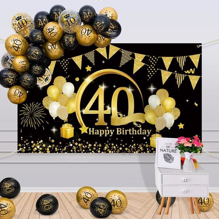40 ans décoration de fête anniversaire noir et or, 40 ans anniversaire  homme femme, ballon or noir 40 ans affiche toile de fo[A17] - Cdiscount  Maison