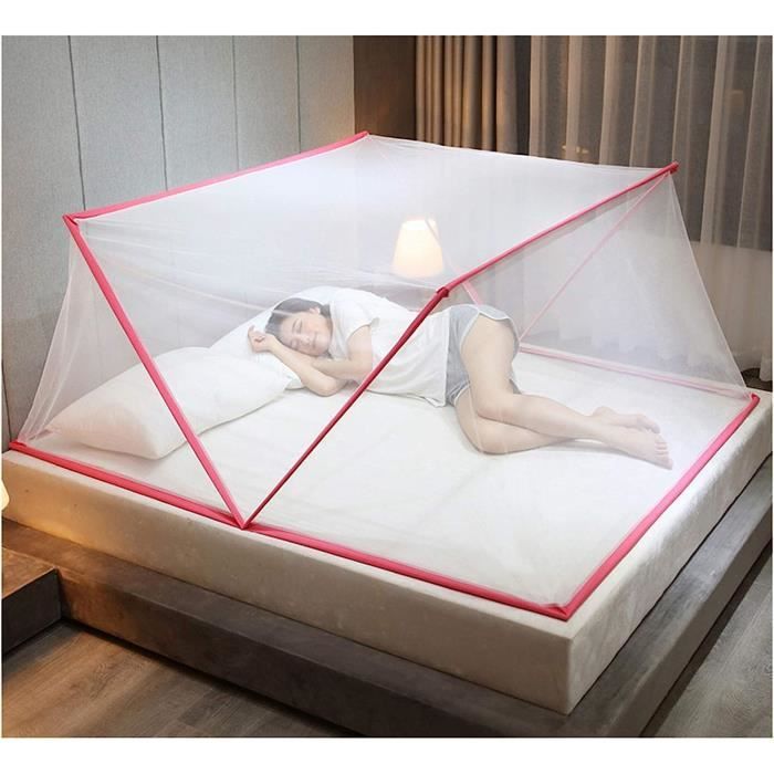Moustiquaire De Lit Pop-Up Portable - 200x150x150cm (Lit 1.5 Places) - Double Porte à Fermeture Éclair - Pour Voyage, Camping