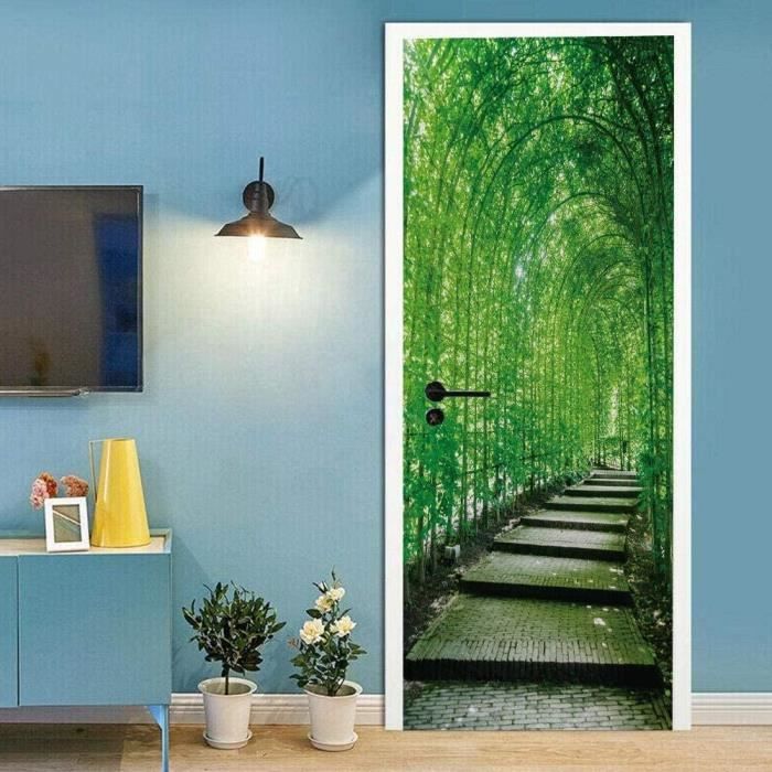 Sticker Mural Trompe-l'œil Porte Usée - 73x205 Cm - Vinyle 3M - Déco Intérieur