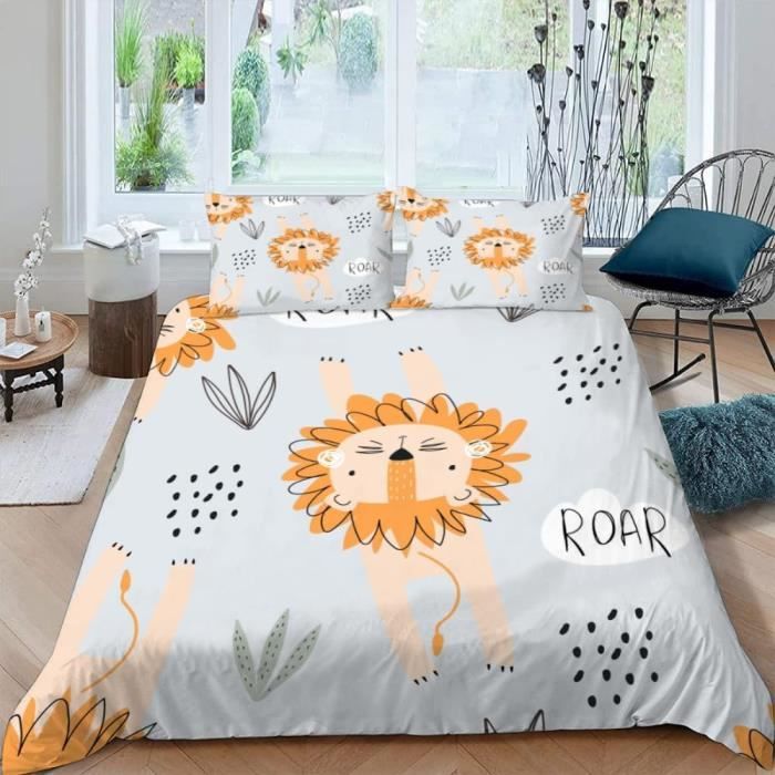 Housse De Couette 140x200 Lion Animal Motif Parure De Lit 1