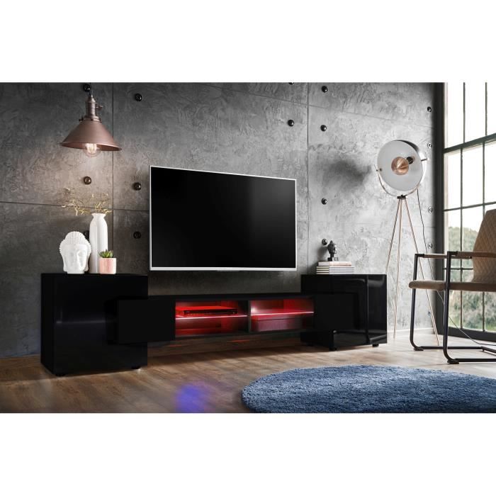 Meuble TV Merano Version 1 Komodee - avec eclairage LED RGB - Noir et Noir - 230 x 53 x 35 cm Meuble TV Merano Version 1 Komodee - avec eclairage LED RGB - Noir et Noir - 230 x 53 x 35 cm