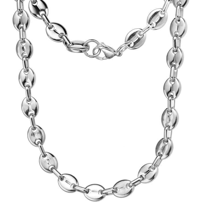 Chaîne Collier Acier Inoxydable Maille Grain De Café - 55 Cm, 5 Mm, Unisexe, Neuf Sans Emballage