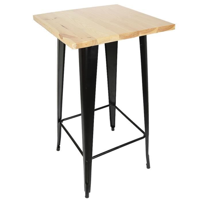 table haute de bar viyiduo - structure en métal - plateau en pin - bonne stabilité - noir