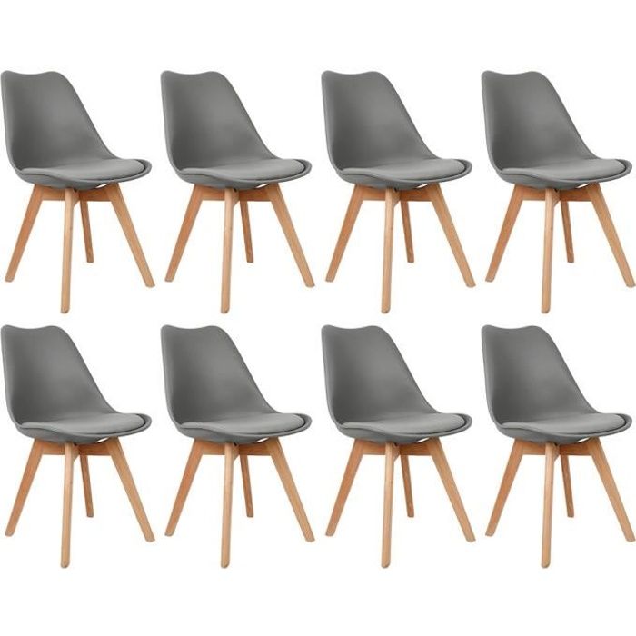 lot de 8 chaises scandinave design en polypropylène et pieds en bois massif,gris foncé, salle à manger salon bureau chambre